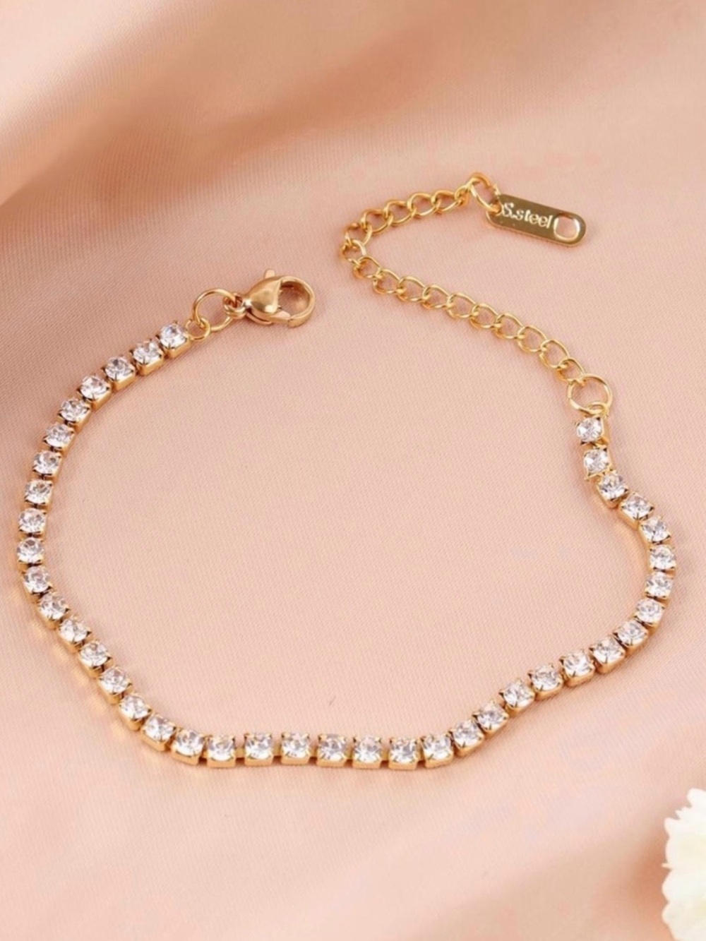 Tennis Bracelet Adjustable Round Stone NWT ow Gold Plated